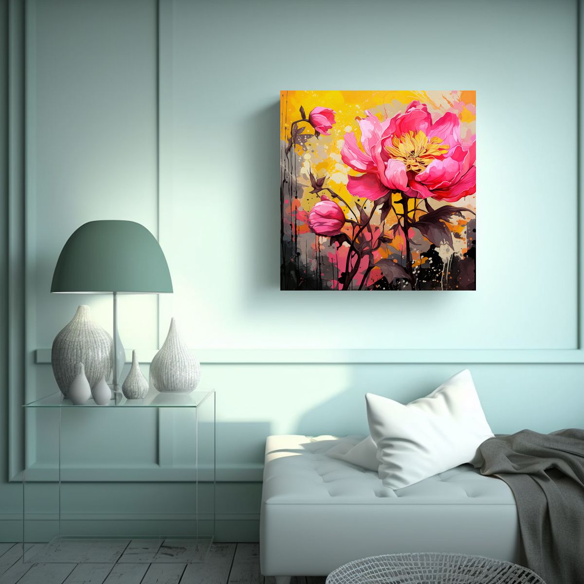 GENERICO - Tela En Bastidor Vintage Amarillo Y Rosa 60x60 Cm