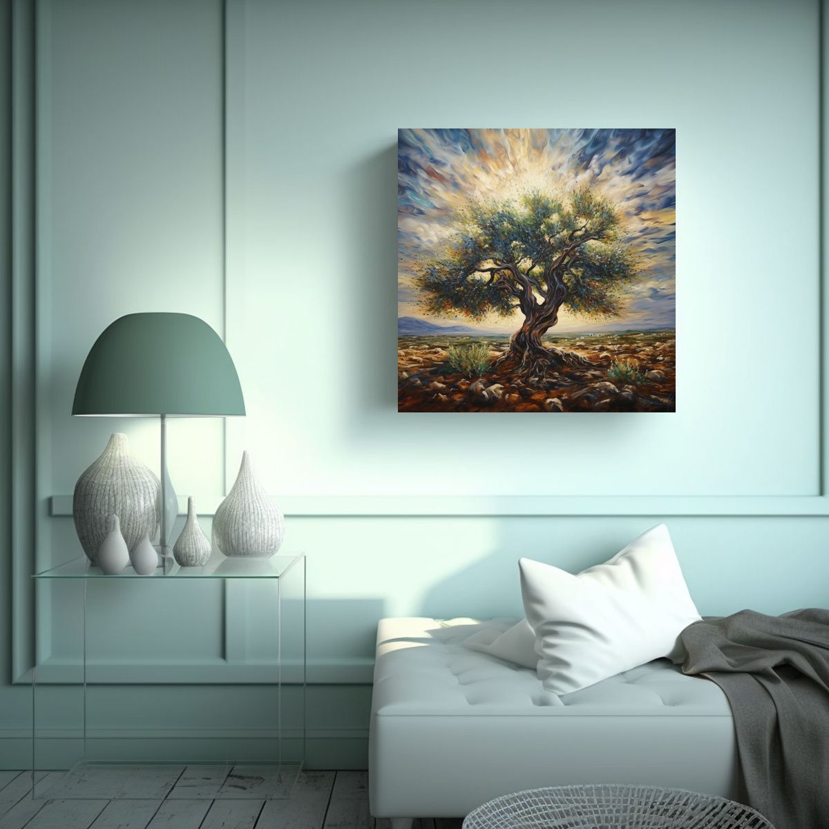 GENERICO - Pintura Abstracta De Un Olivo En Bastidor 60x60 Cm