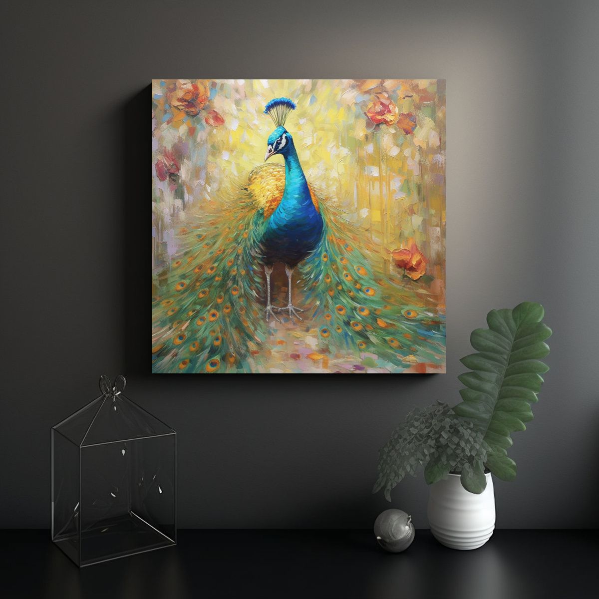 GENERICO - Pintura Al óleo De Estilo Peacock Con Pantalla 60x60 Cm