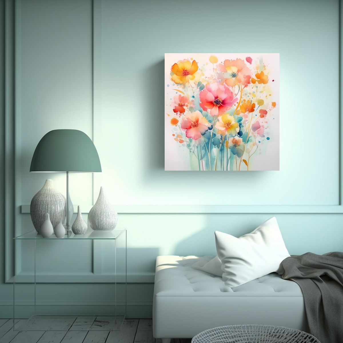 GENERICO - Cuadros Decorativos Conceptuales Canva Con Flores 60x60 Cm.