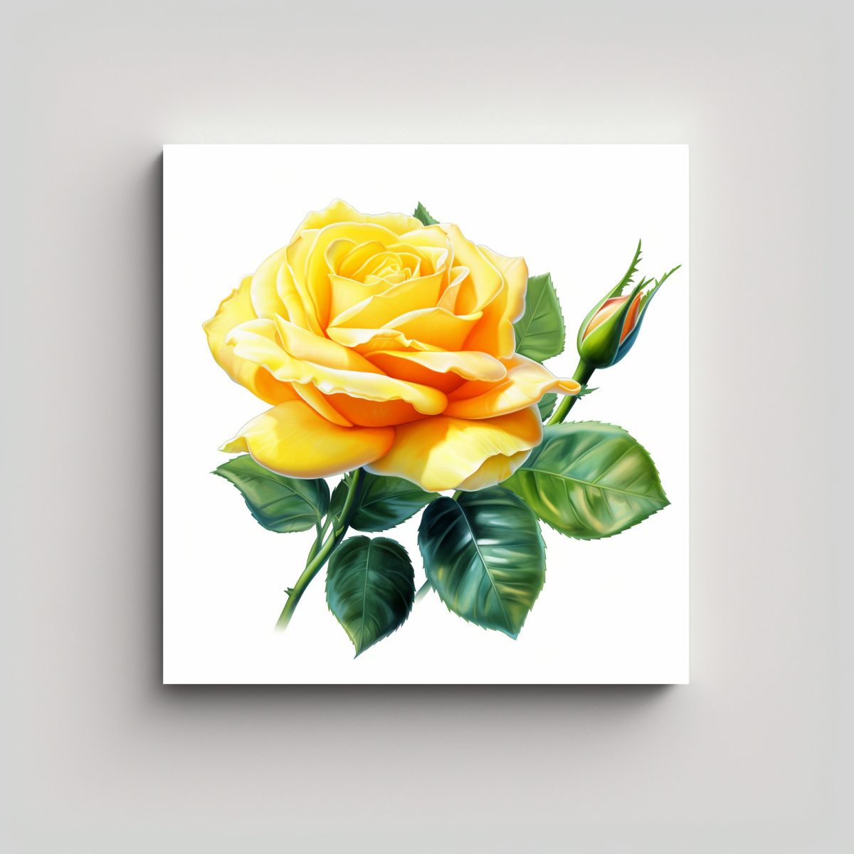 GENERICO - Cuadro Ilustrado De Rosa Vibrante Amarilla Con 60x60 Cm