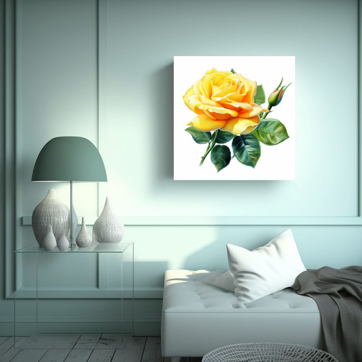 GENERICO - Cuadro Ilustrado De Rosa Vibrante Amarilla Con 60x60 Cm