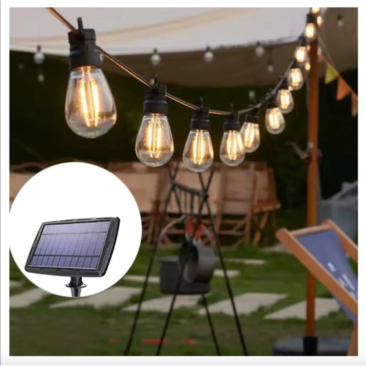 GENERICO - Guirnalda Con Panel Solar 10 Ampolletas Cálidas Led Impermeable