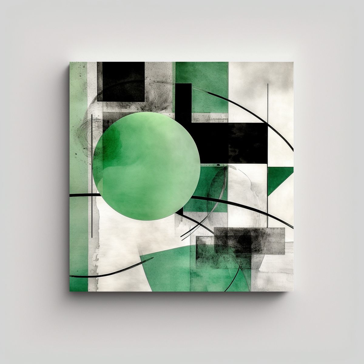 GENERICO - Cuadro Abstracto Elegancia Verde Blanco Negro 60x60 Cm