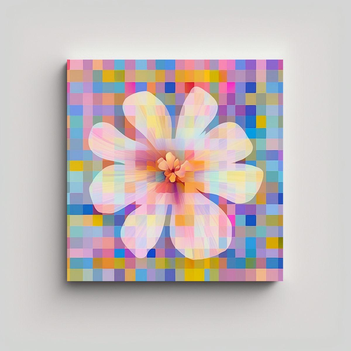 GENERICO - Cuadro Abstracto De Forma Floral En Glitch Art 60x60 Cm