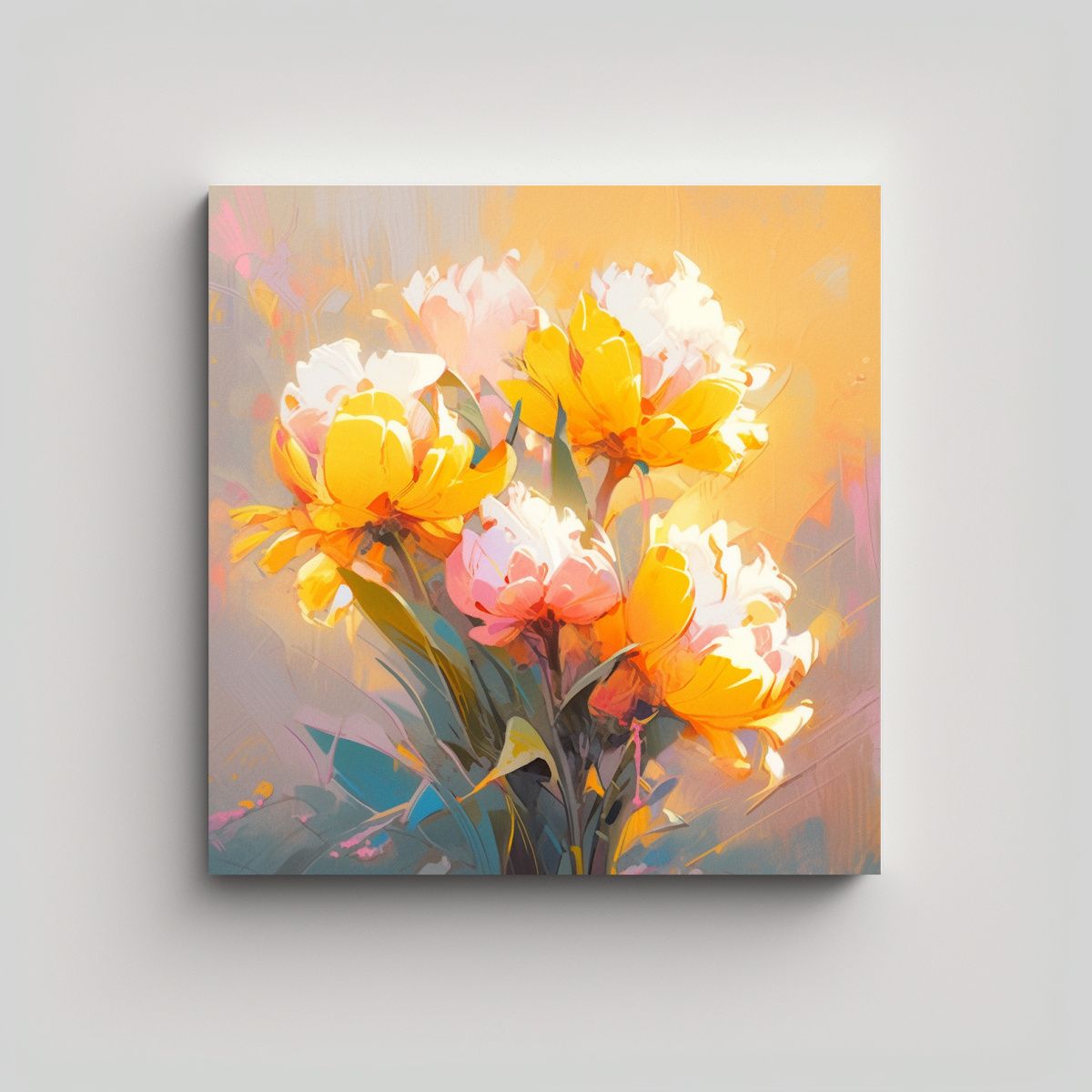 GENERICO - Pintura De Flores Amarillas Y Magenta En Lienzo 60x60 Cm