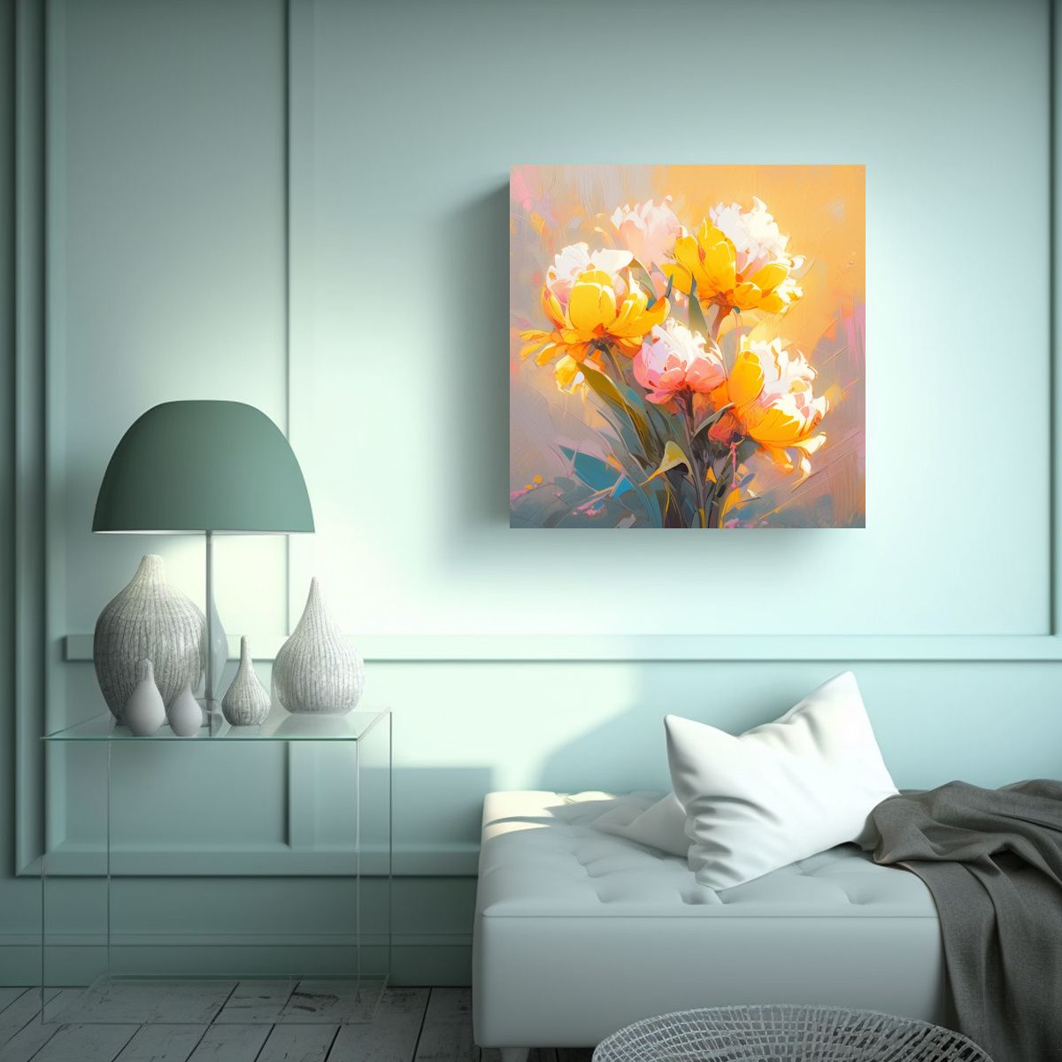 GENERICO - Pintura De Flores Amarillas Y Magenta En Lienzo 60x60 Cm