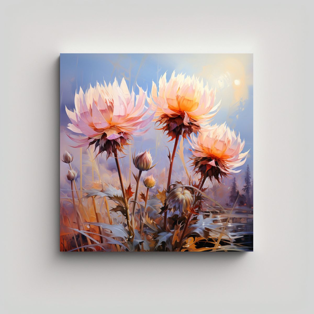 GENERICO - Cuadro Abstracto Decorativo Con Flores De 60x60 Cm.