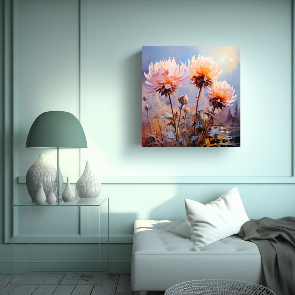 GENERICO - Cuadro Abstracto Decorativo Con Flores De 60x60 Cm.