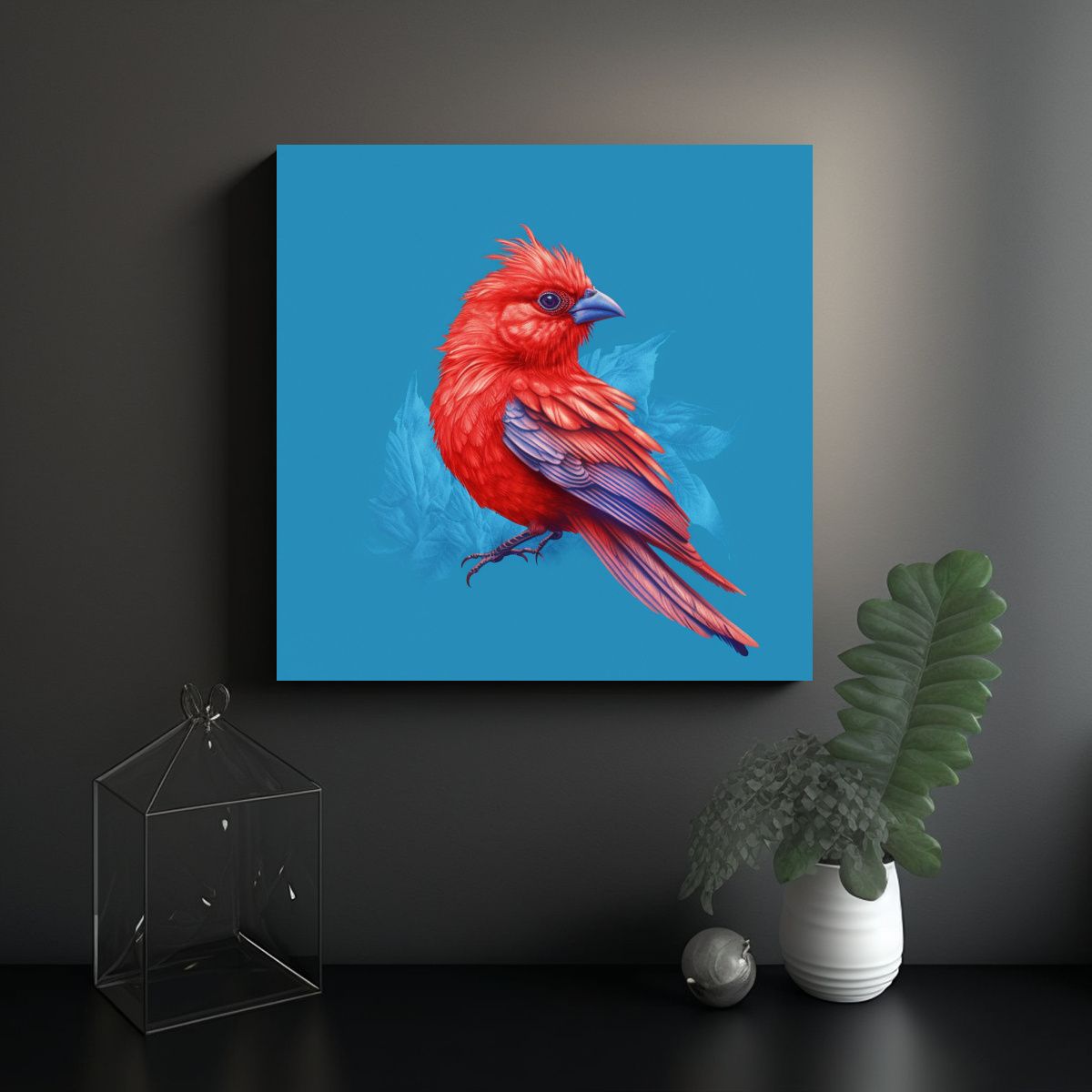 GENERICO - Pintura Vanguardista De Pájaro Rojo En Fondo 60x60 Cm