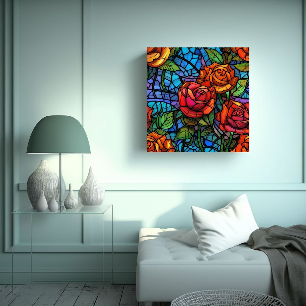 GENERICO - Inspirador Bastidor De Tela Con Rosas Al Estilo 60x60 Cm