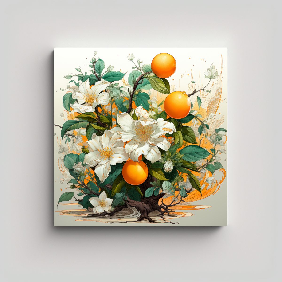 GENERICO - Cuadro Arte Vintage Intensidad Naranja En Árbol 60x60 Cm.