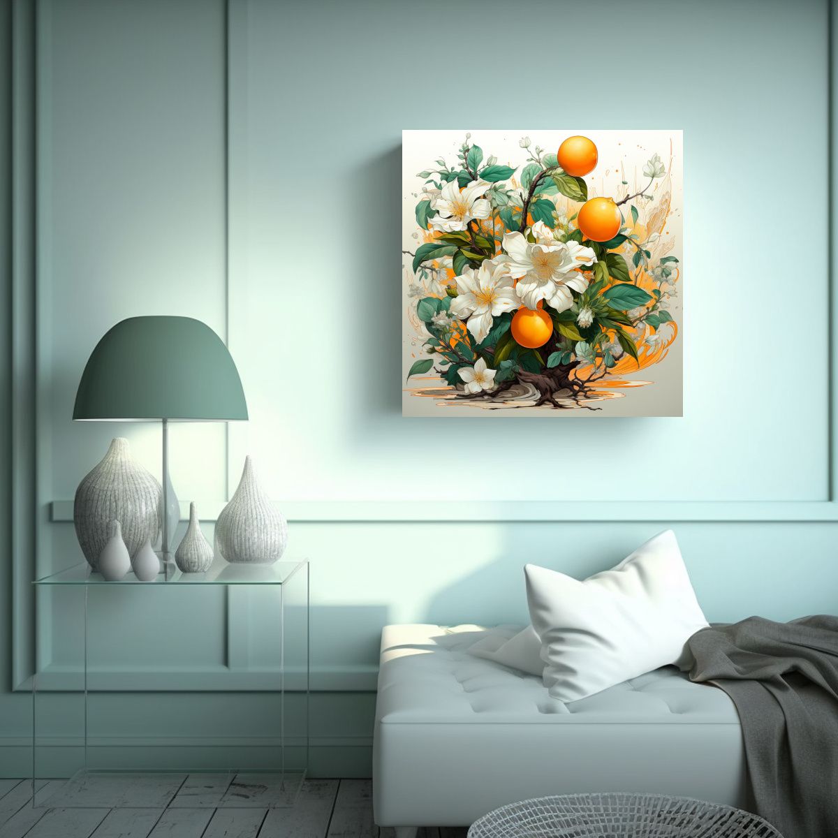 GENERICO - Cuadro Arte Vintage Intensidad Naranja En Árbol 60x60 Cm.
