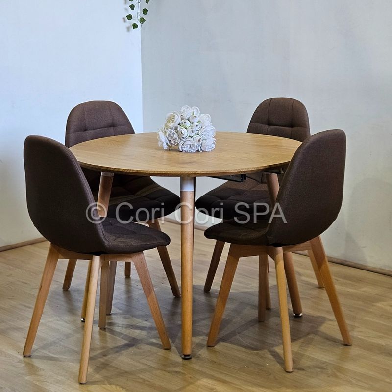 CORI CORI - Comedor Mesa Expandible 100-140-180cm + 4 Sillas Capitonne Lino