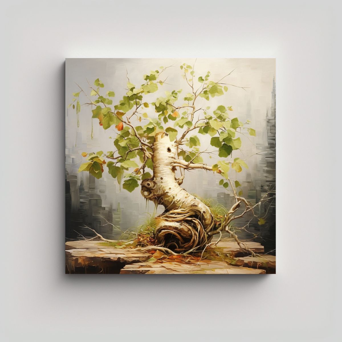 GENERICO - Cuadro Abstracto De árbol Bonsái De Abedul De 60x60 Cm