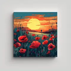 GENERICO - Abstracción Simétrica Y Campo De Amapolas Al 60x60 Cm
