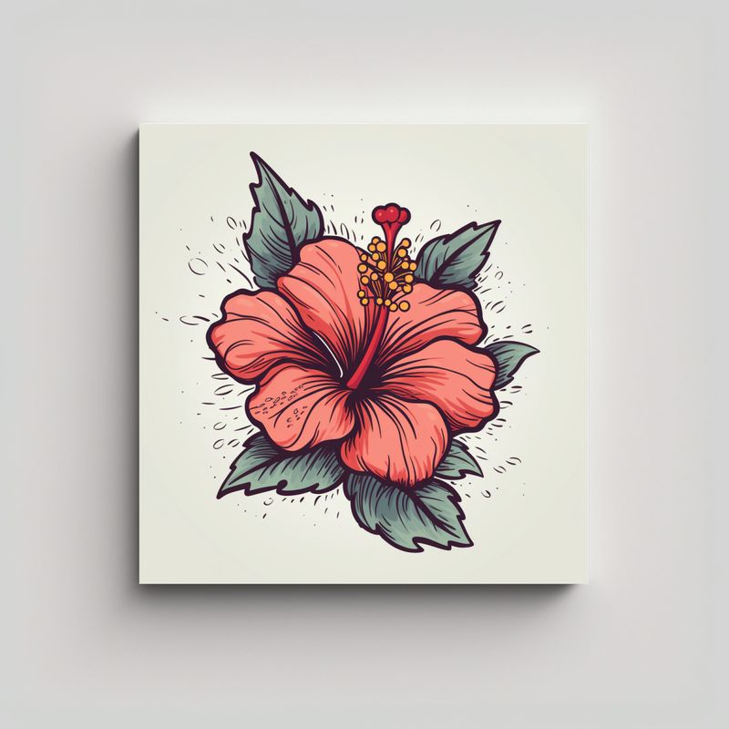 GENERICO - Ilustración Hibiskus En Doodle Cuadro 60x60 Cm