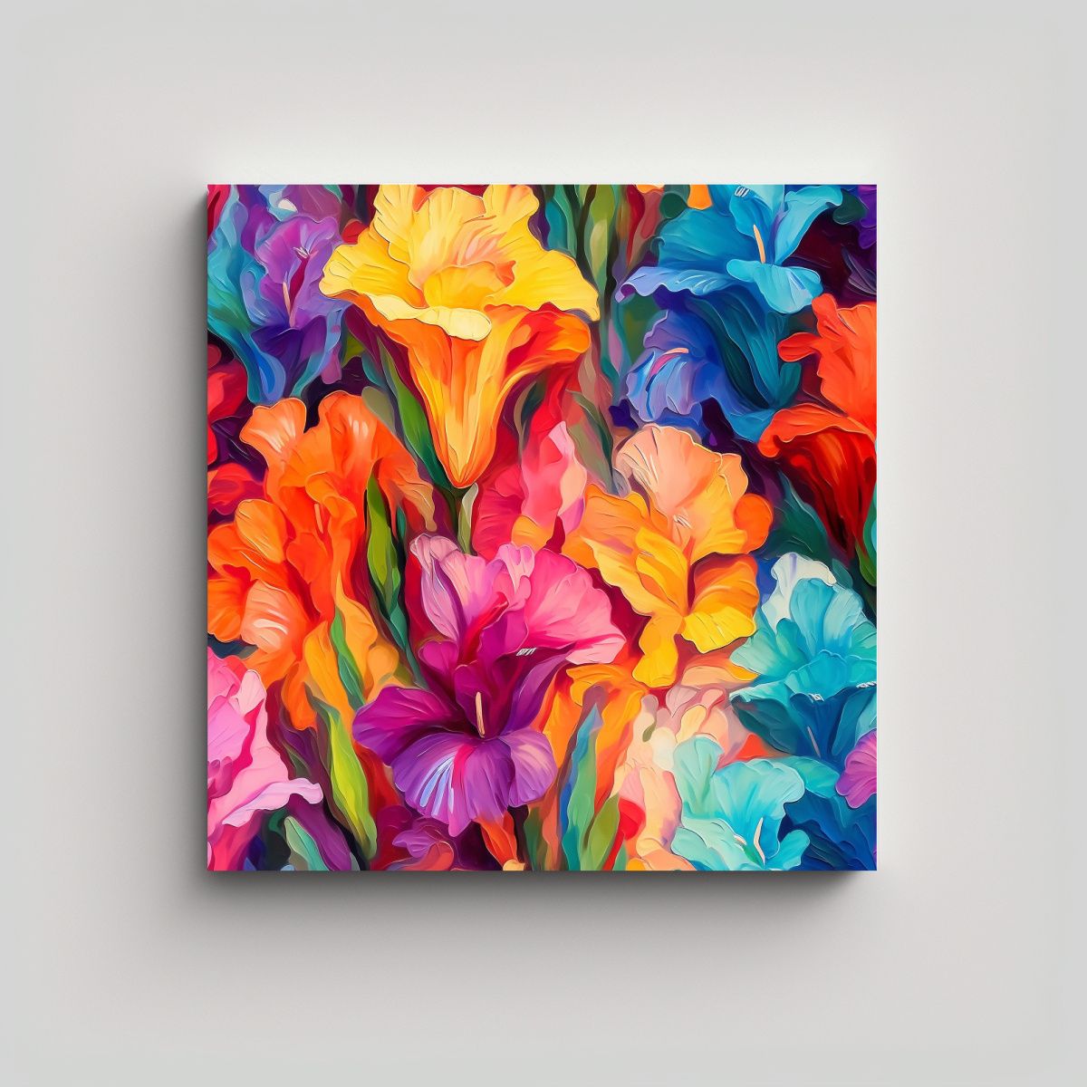 GENERICO - Cuadro Venta Mural Flores Gladiolos Arcoíris 60x60 Cm
