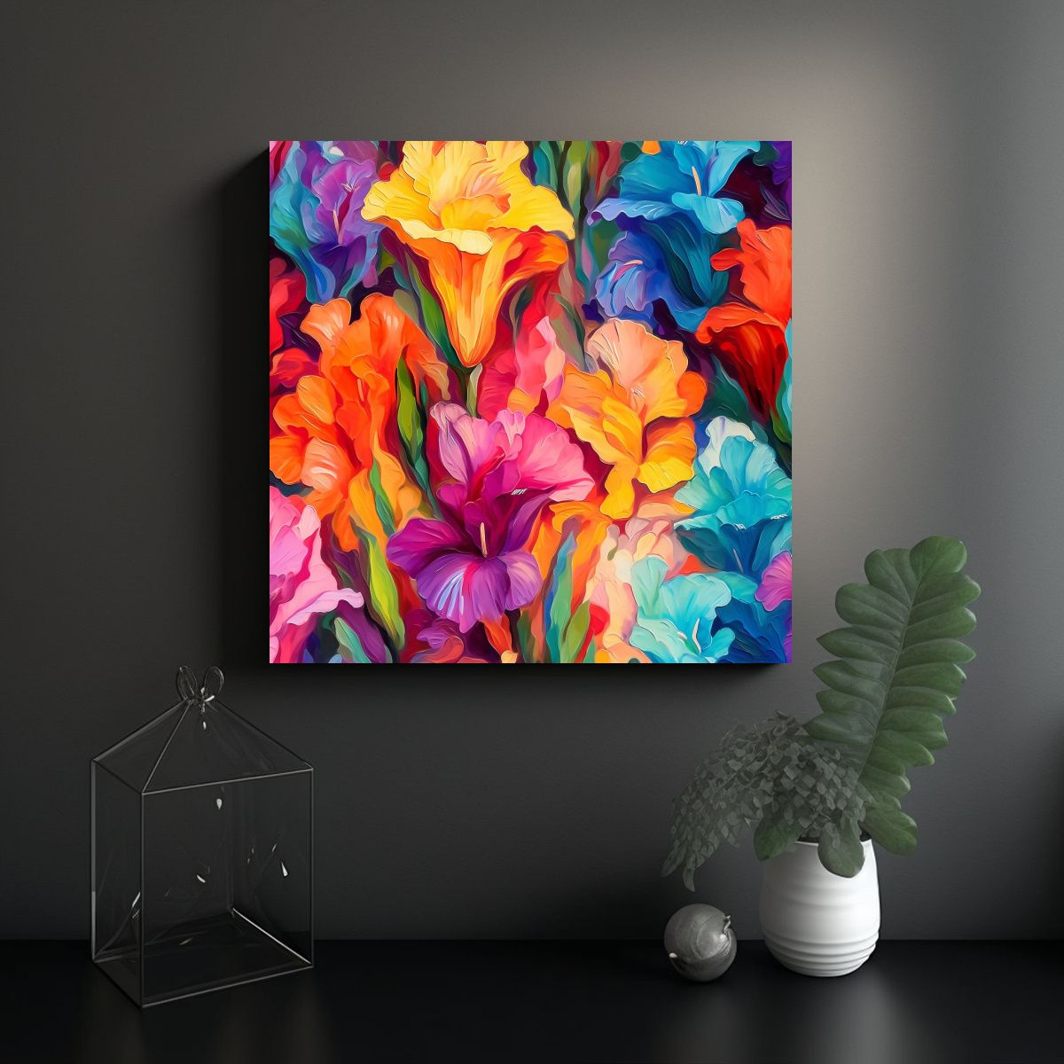 GENERICO - Cuadro Venta Mural Flores Gladiolos Arcoíris 60x60 Cm