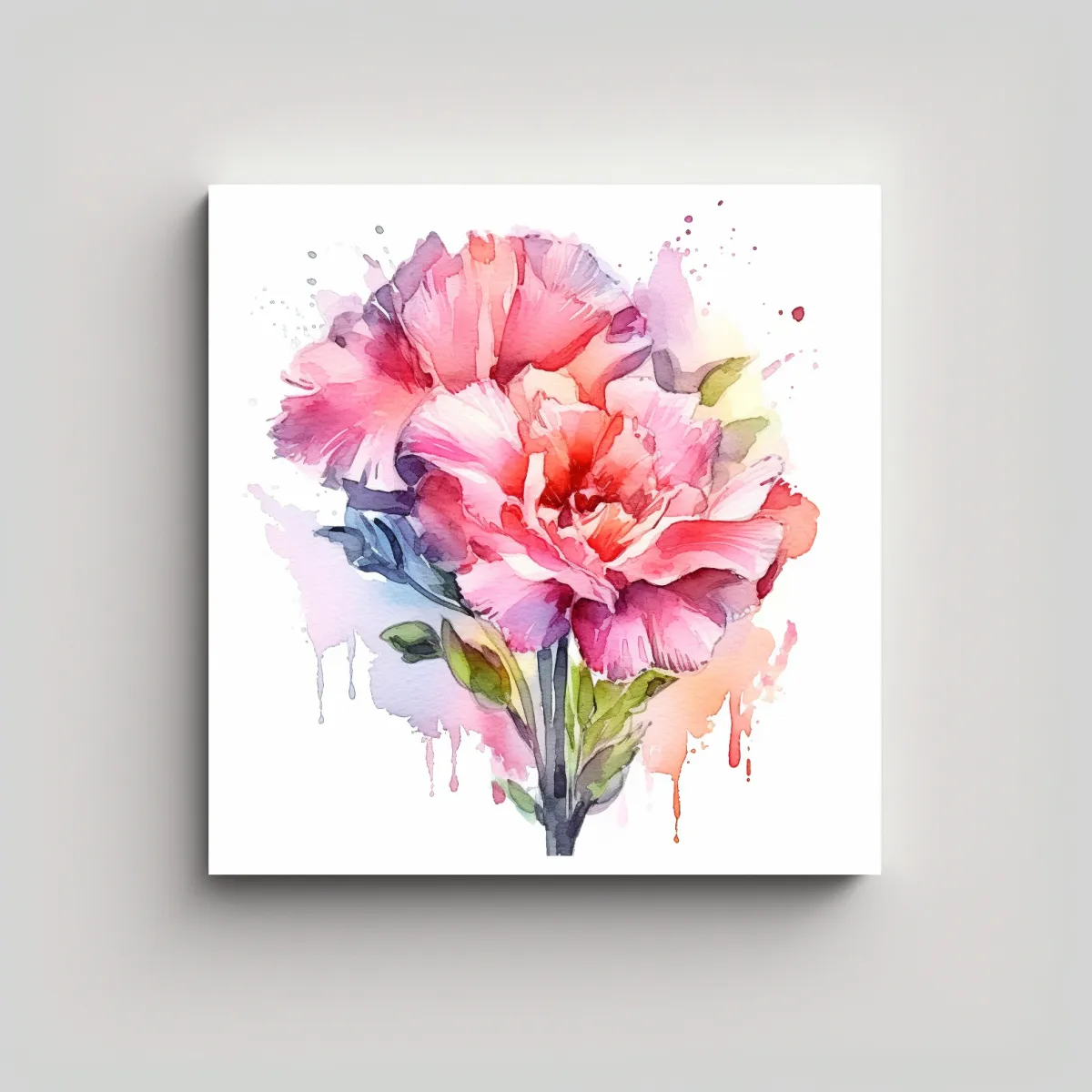 GENERICO - Pintura Floral Acuarela Rosa En Ramo Sobre Fondo 60x60 Cm.