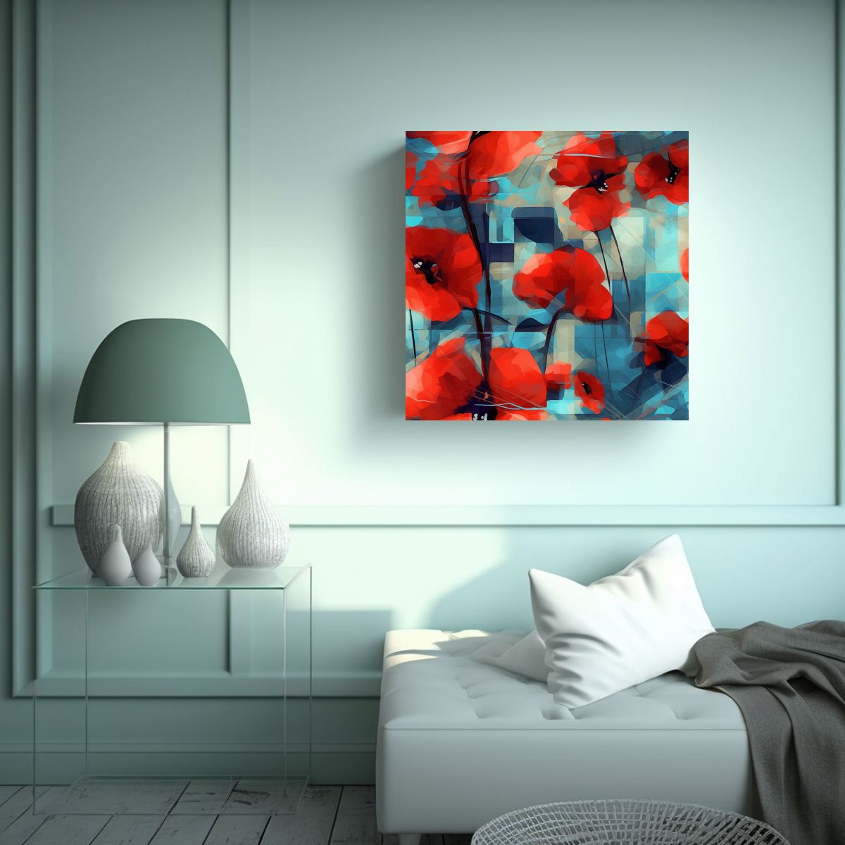 GENERICO - Composición Geométrica En Rojo Lienzo 60x60 Cm