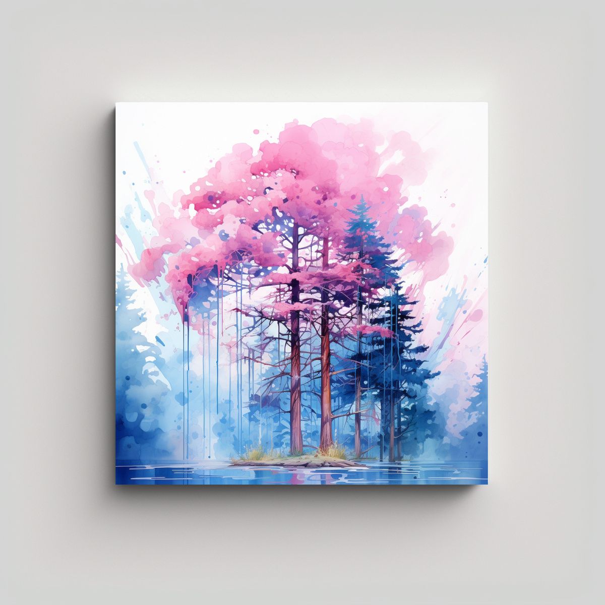 GENERICO - Lienzo De árbol De Secuoya Rosa Y Azul Pintura 60x60 Cm