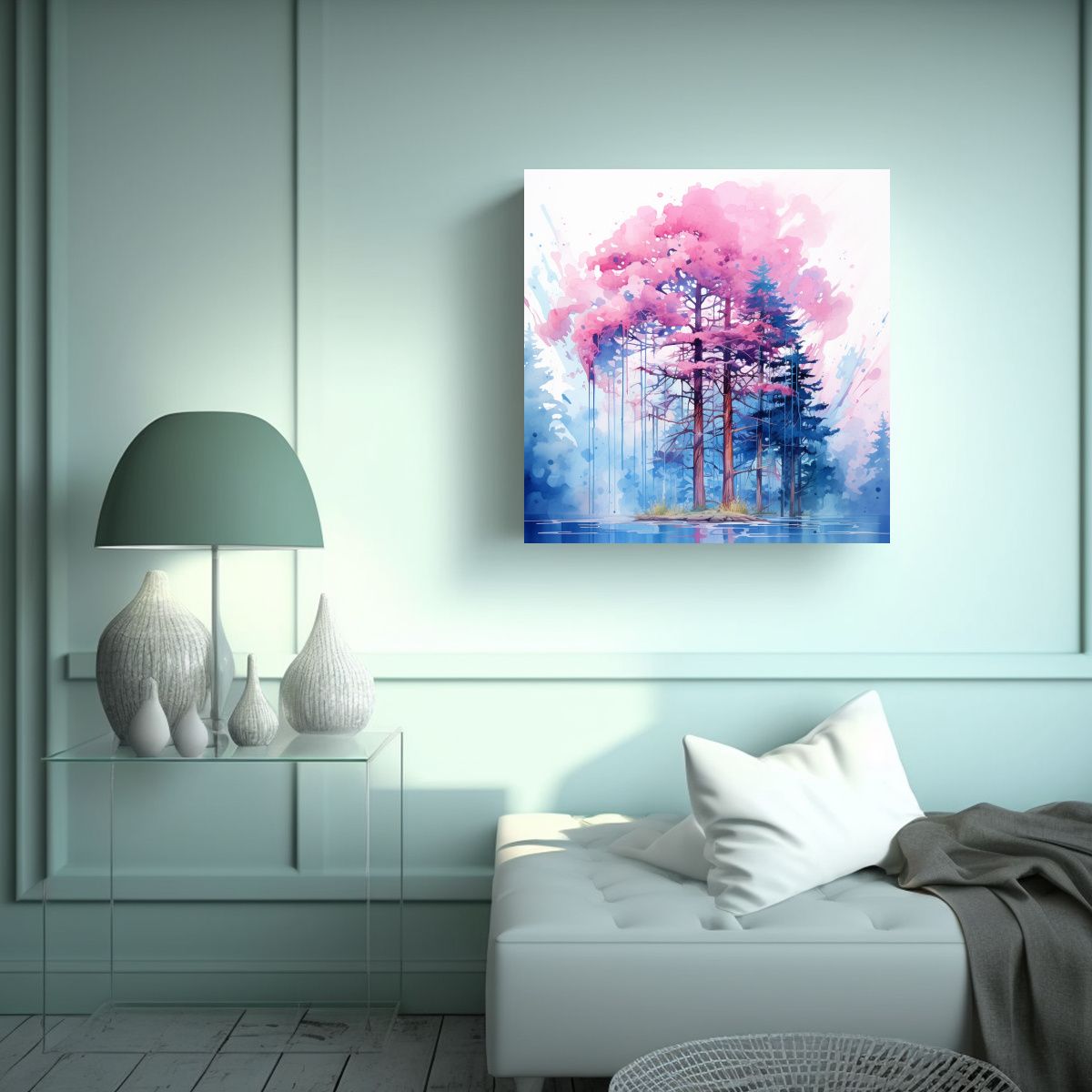 GENERICO - Lienzo De árbol De Secuoya Rosa Y Azul Pintura 60x60 Cm