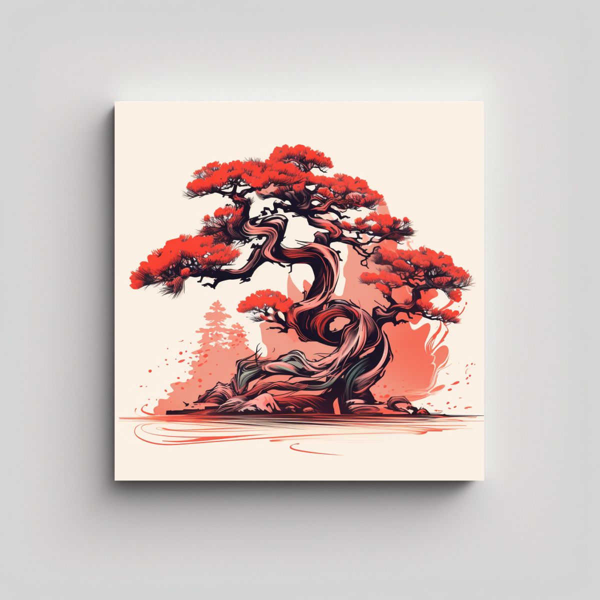 GENERICO - Cuadro Sublimado Tela Pino Bonsái En Colores 60x60 Cm.