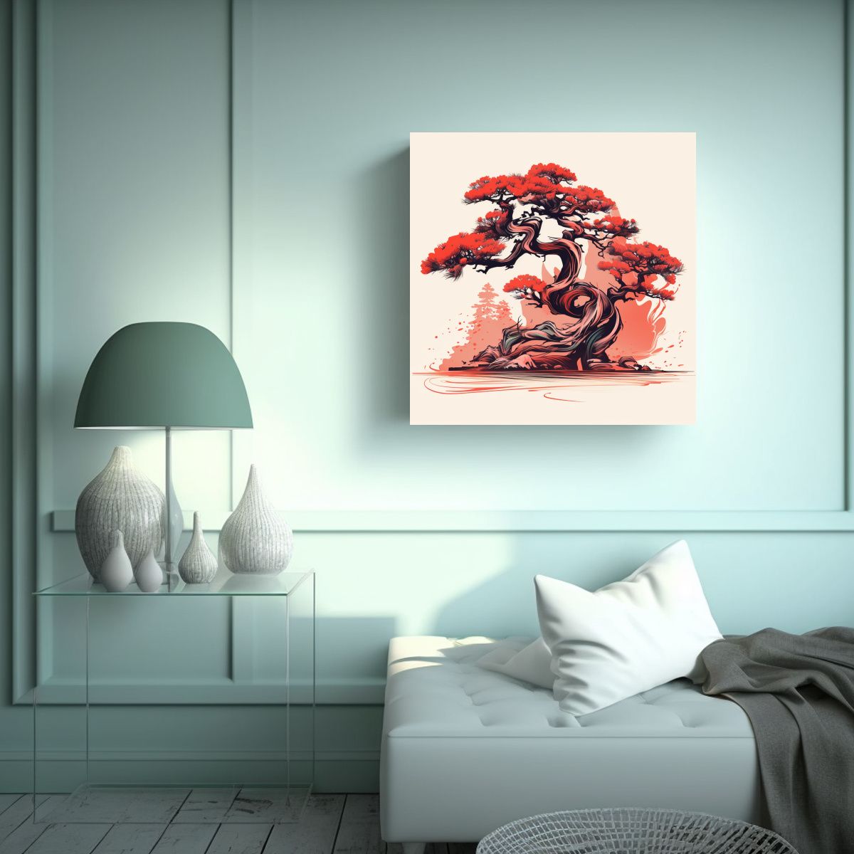 GENERICO - Cuadro Sublimado Tela Pino Bonsái En Colores 60x60 Cm.