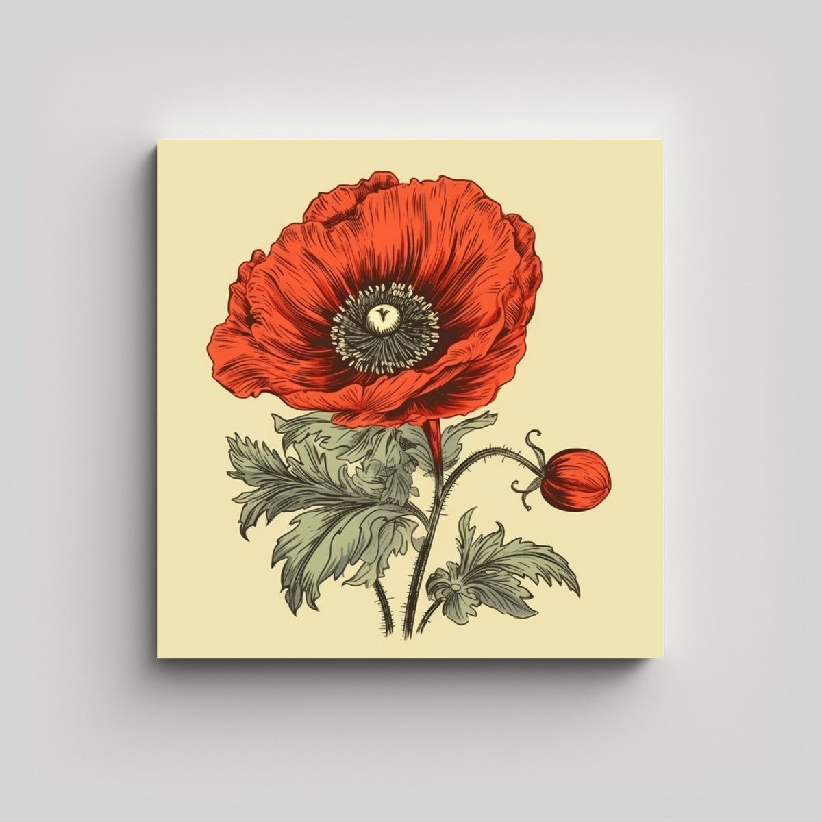 GENERICO - Cuadro Vintage De Amapola Dibujada A Mano En Tela 60x60 Cm