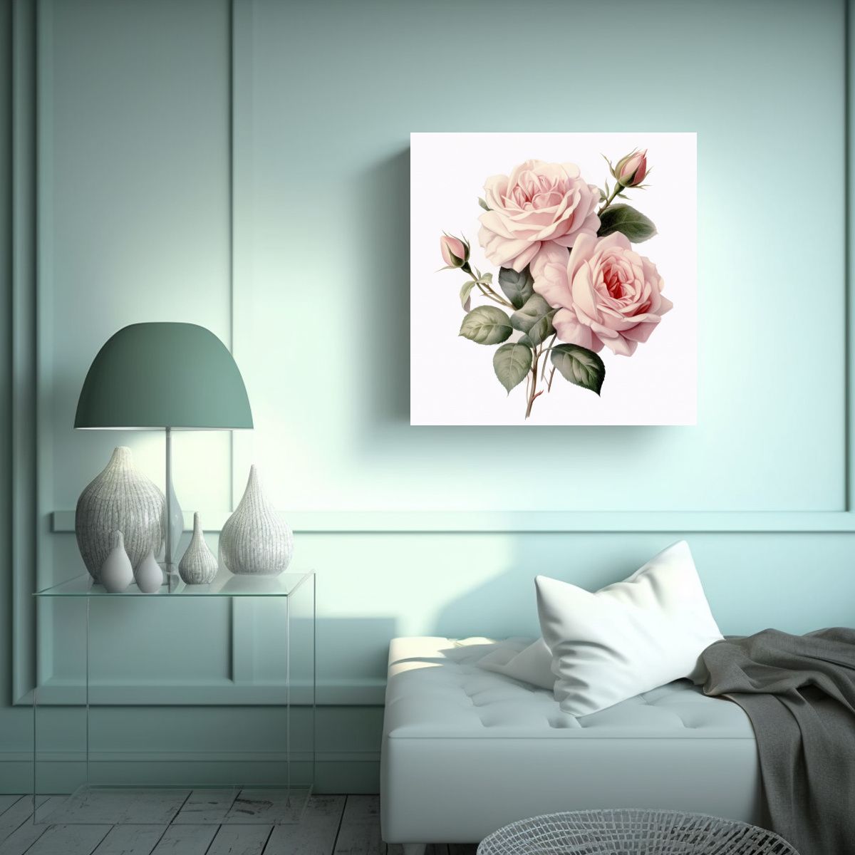 GENERICO - Composición Moderna De Rosas Shabby En Acuarela 60x60 Cm