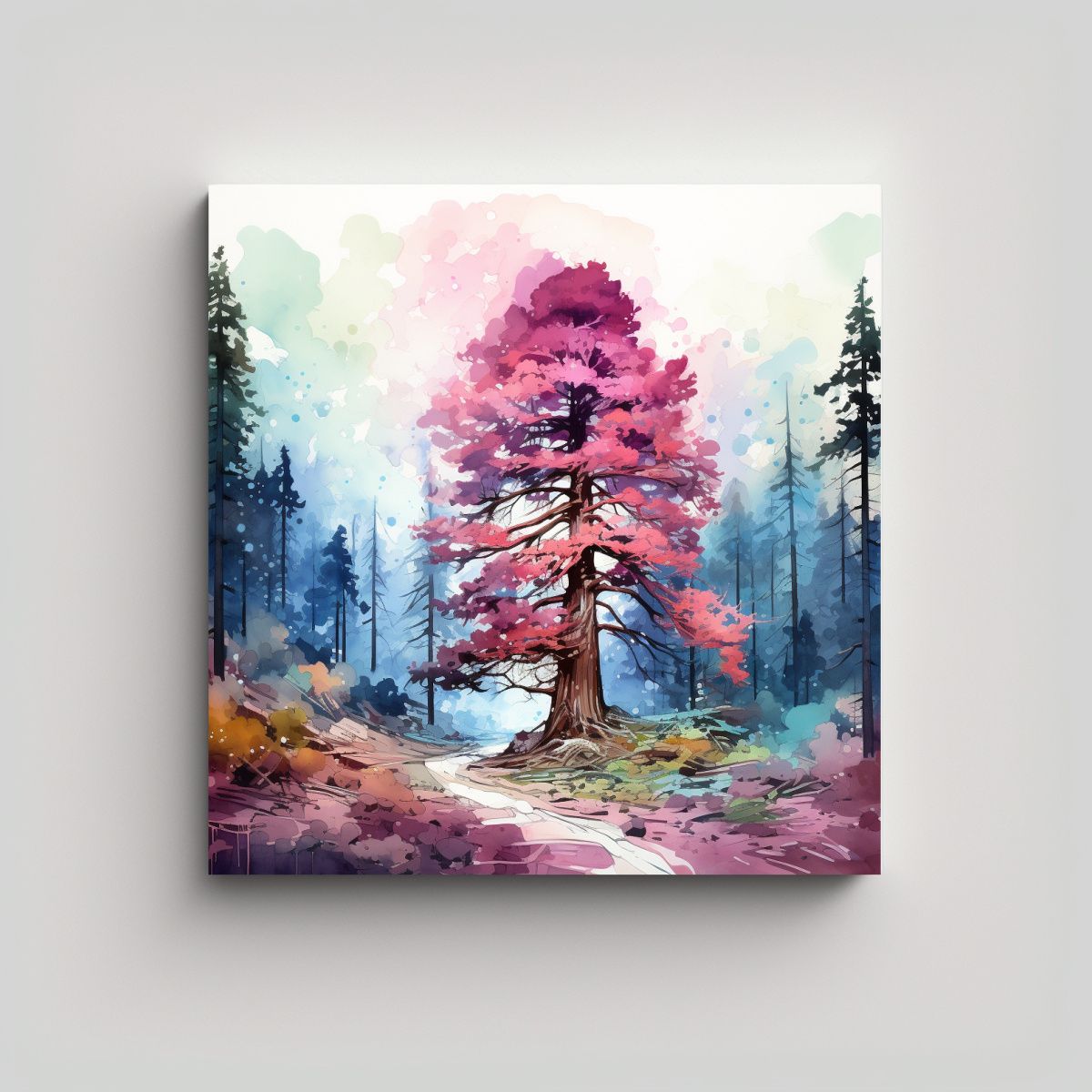 GENERICO - Pintura Abstracta En Bastidor Árbol De Secuoya 60x60 Cm.