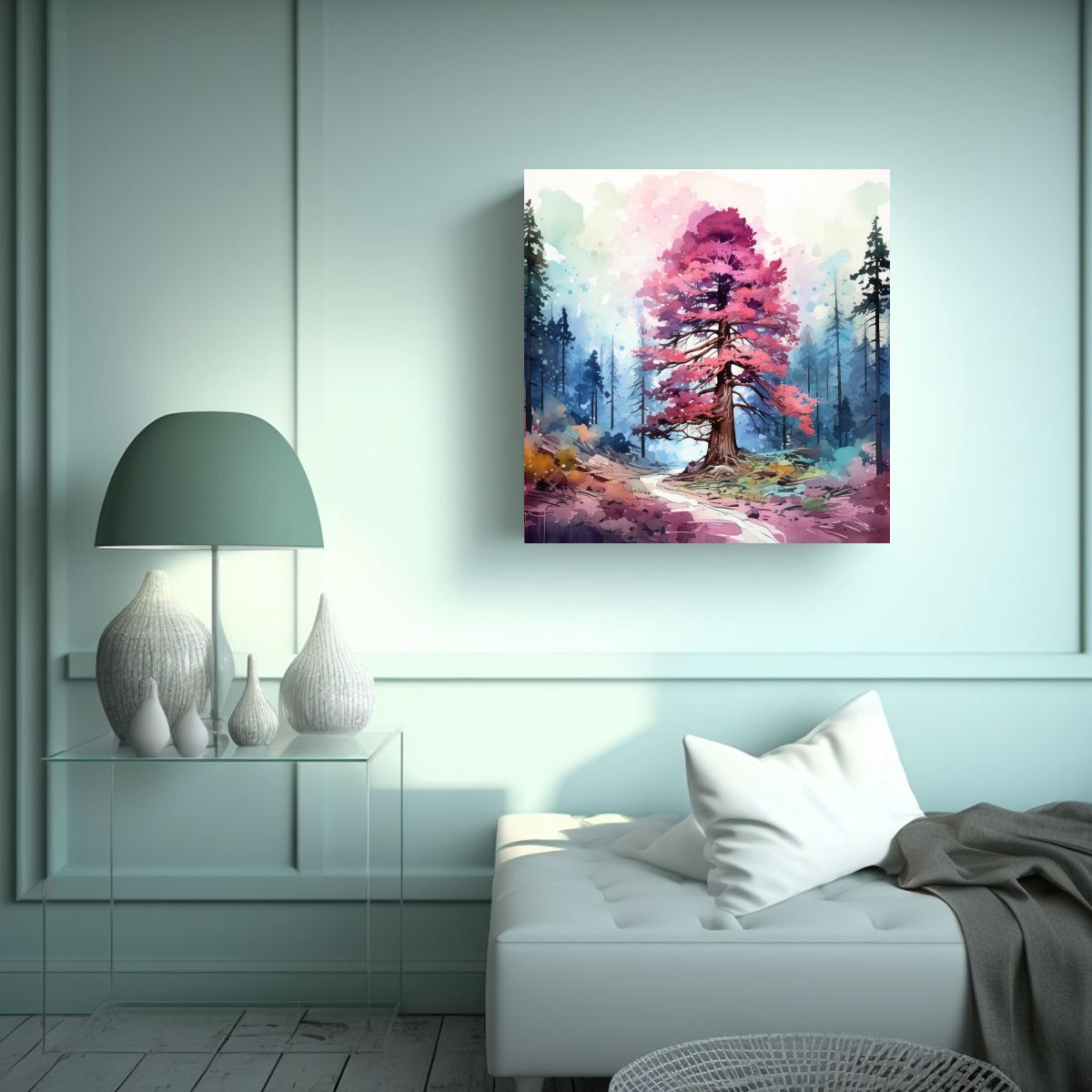 GENERICO - Pintura Abstracta En Bastidor Árbol De Secuoya 60x60 Cm.