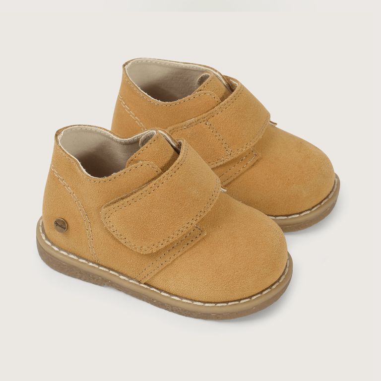 Zapato Cuero Unisex Mostaza Con Velcro