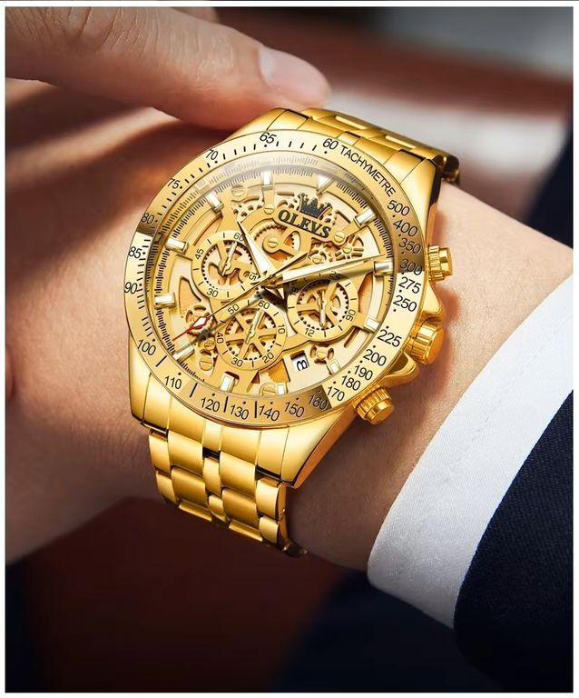 Reloj de Pulsera para Hombre de Lujo Acero Inoxidable Dorado Dorado TALLA UNICA