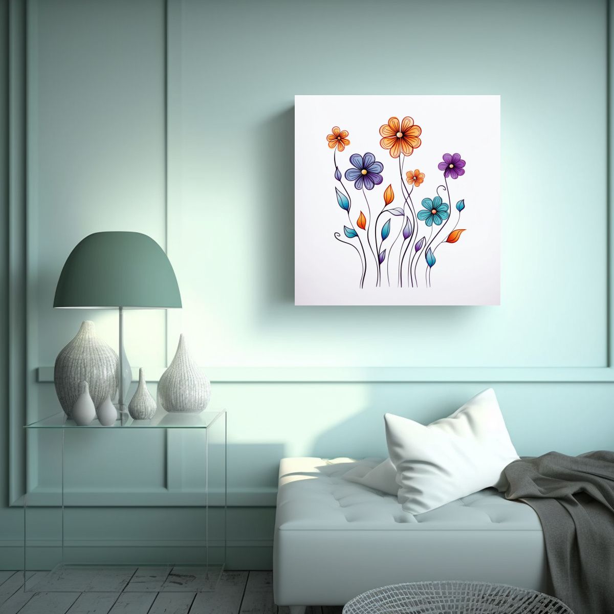 GENERICO - Diseño Minimalista De Flor En Lienzo 60x60 Cm