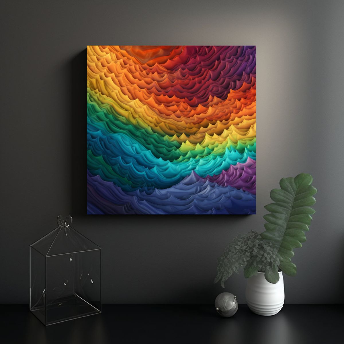GENERICO - Cuadro Abstracto Tonos Del Arco Iris Para 60x60 Cm