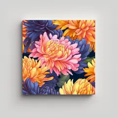 GENERICO - Pintura Decorativa De Salon Flores Crisantemo De 60x60 Cm.