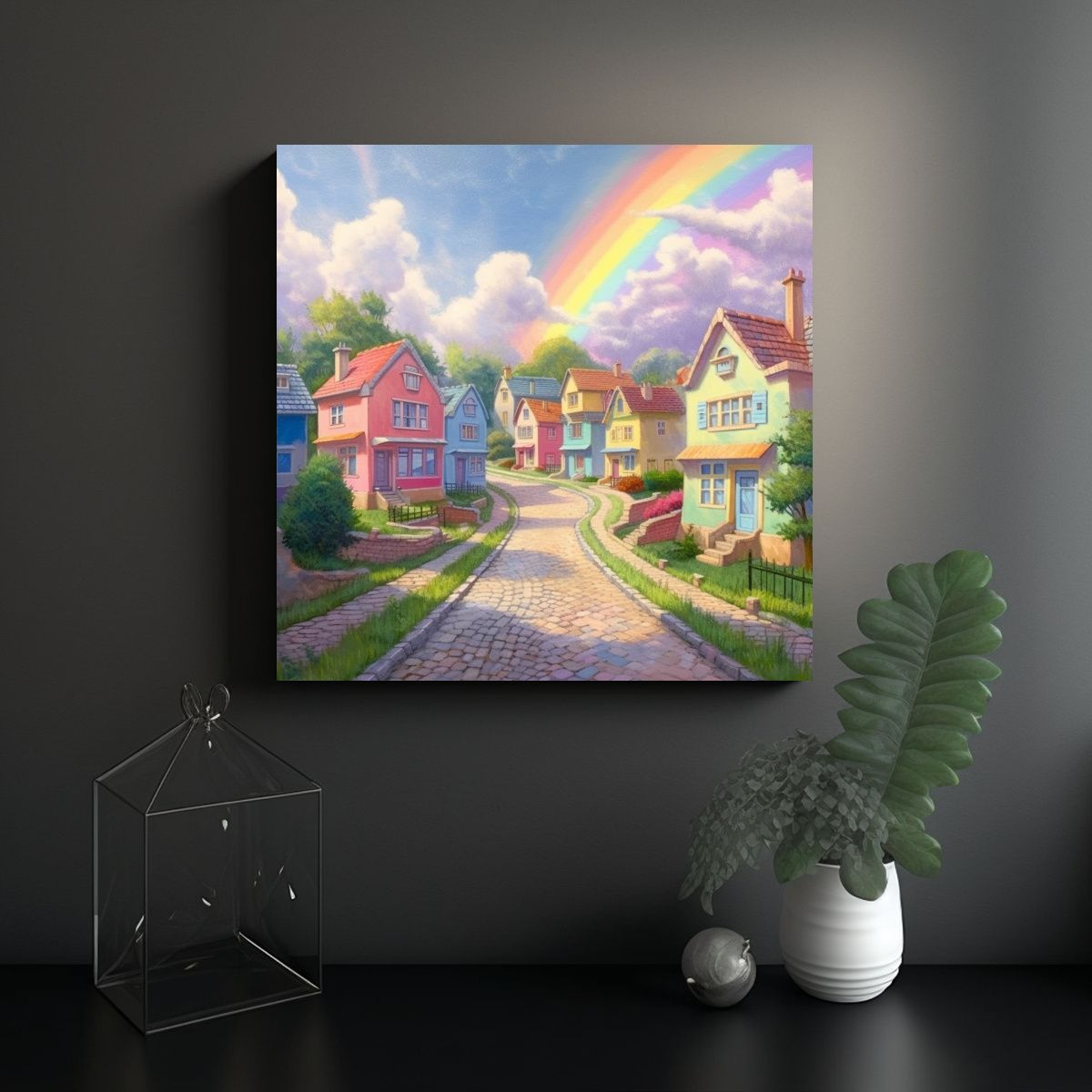 GENERICO - Pinturas Decorativas Estilo Residencial Con Casas 60x60 Cm