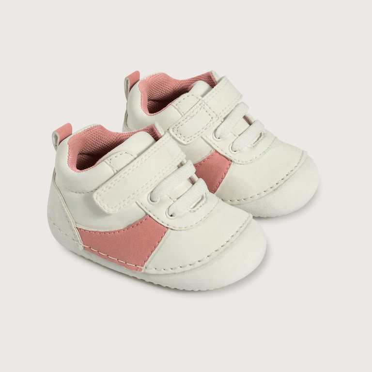 Zapatilla Bebé Niña Gateador Blanca Con Rosado