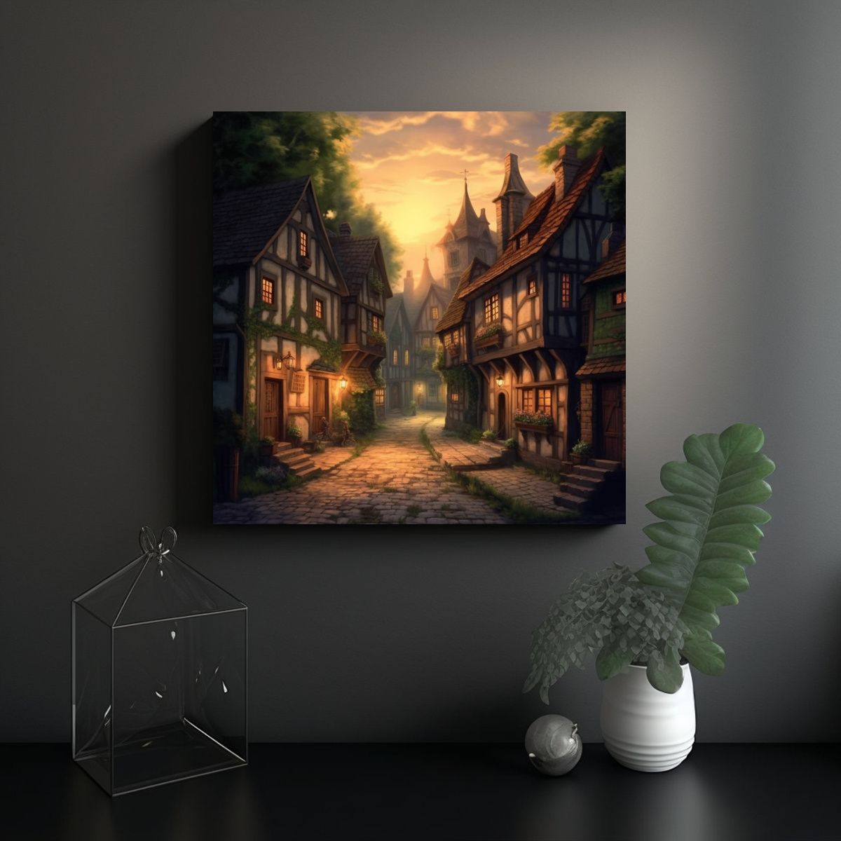 GENERICO - Cuadro De Tela Moderno Villa Europea Pintada En 60x60 Cm