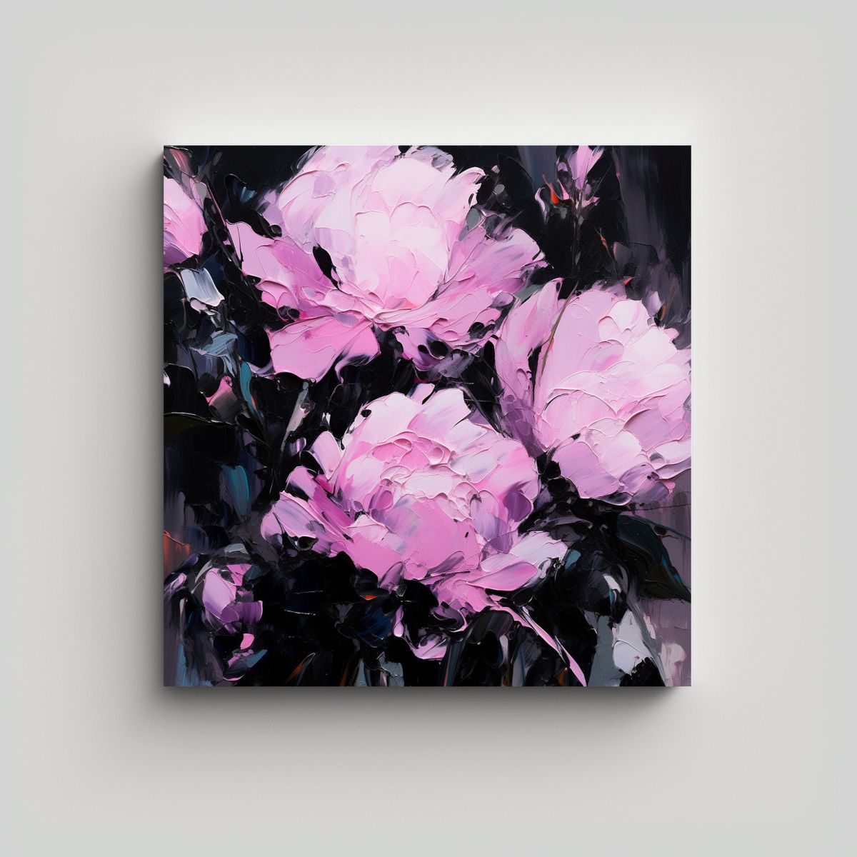 GENERICO - Pintura Sobre Lienzo De Flores En Colores Negro Y 60x60 Cm