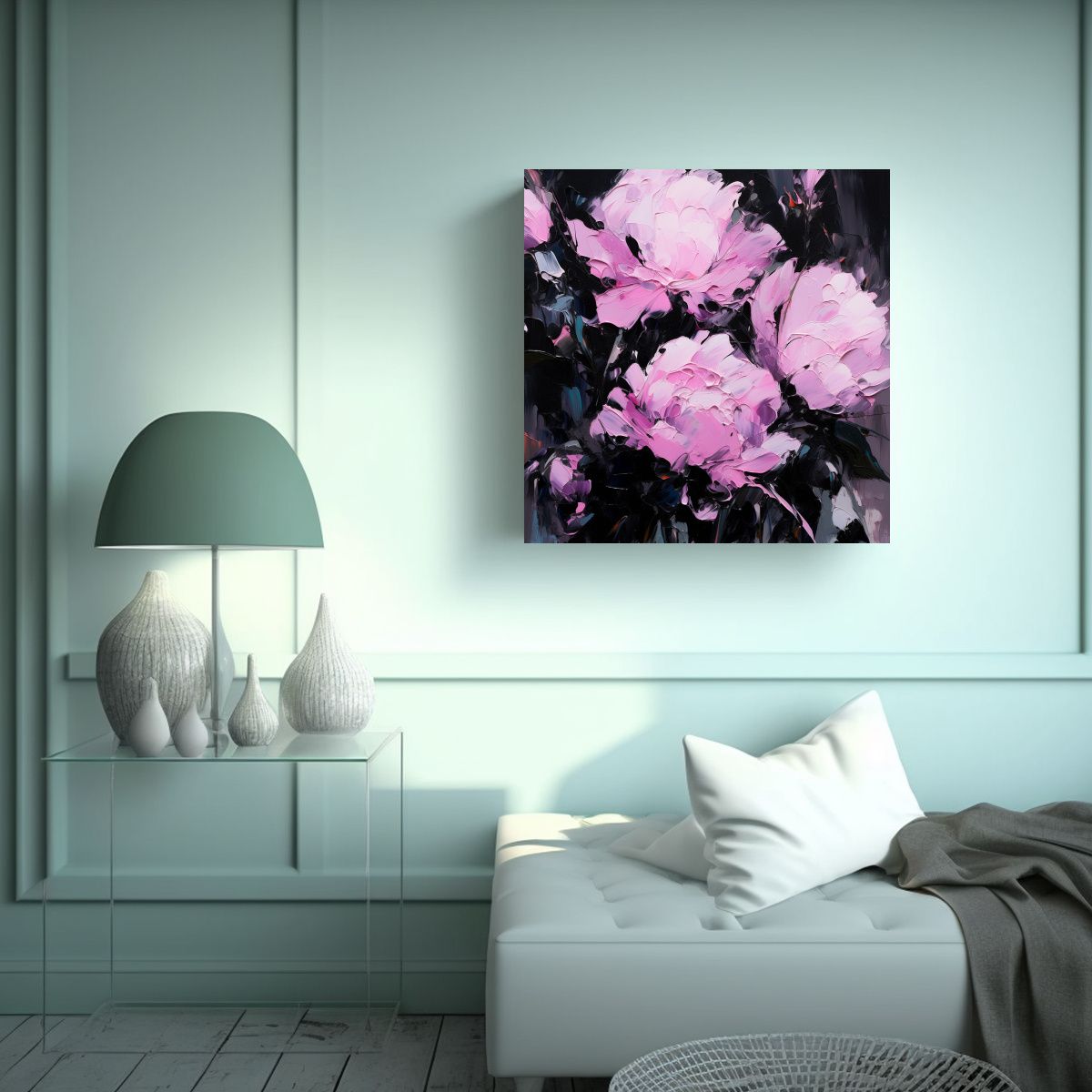 GENERICO - Pintura Sobre Lienzo De Flores En Colores Negro Y 60x60 Cm
