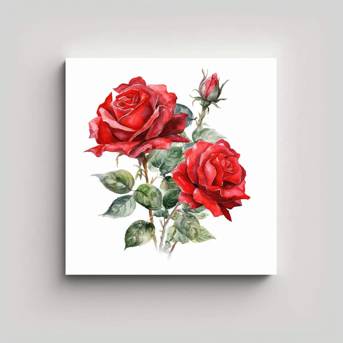 GENERICO - Lienzo Acuarela De Rosas Rojas Clásicas Fondo 60x60 Cm