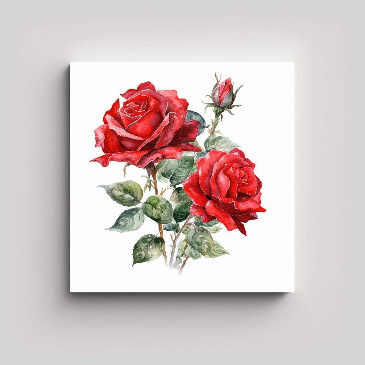 GENERICO - Lienzo Acuarela De Rosas Rojas Clásicas Fondo 60x60 Cm