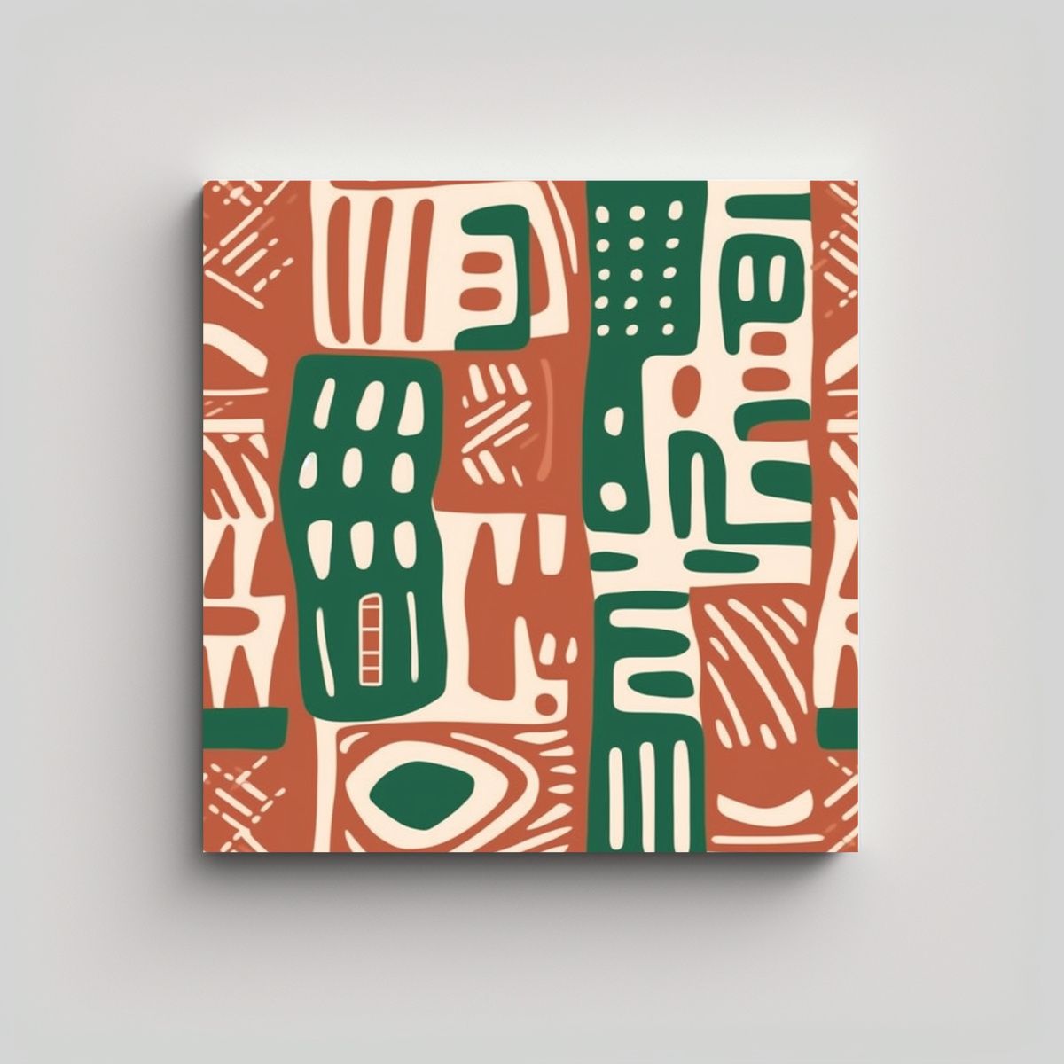 GENERICO - Cuadro Decorativo Patrón Con Tonos Verdes Rojos 60x60 Cm.