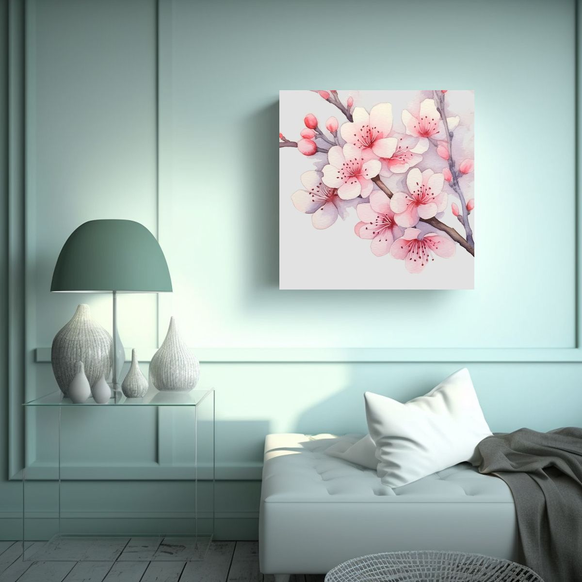 GENERICO - Ramas De Cerezo En Acuarela Rosa Suave Contraste 60x60 Cm
