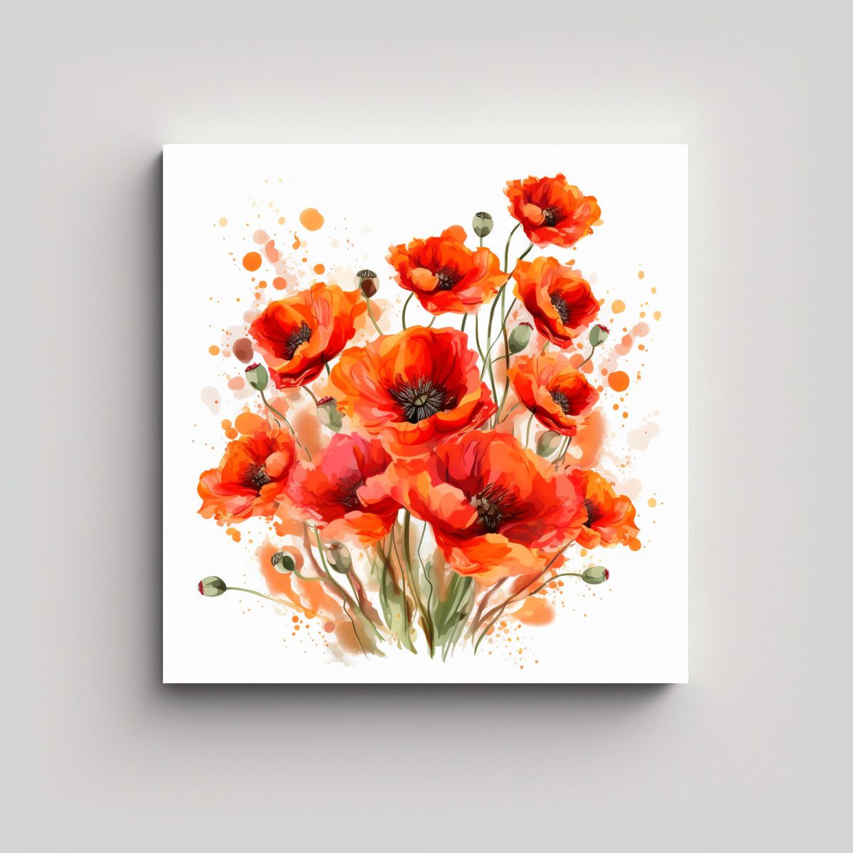 GENERICO - Cuadro Enigmático De Amapolas Estilo Clipart En 60x60 Cm