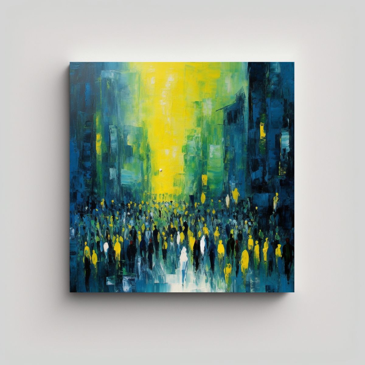 GENERICO - Cuadro Abstracto Ciudad Multitud Colores Azul 60x60 Cm