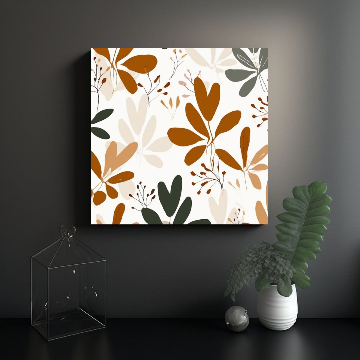 GENERICO - Cuadro Minimalista Con Patrones De Plantas 60x60 Cm.